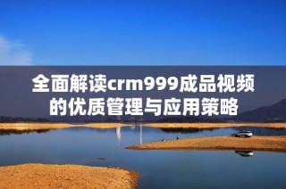 全面解读crm999成品视频的优质管理与应用策略