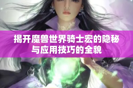 揭开魔兽世界骑士宏的隐秘与应用技巧的全貌