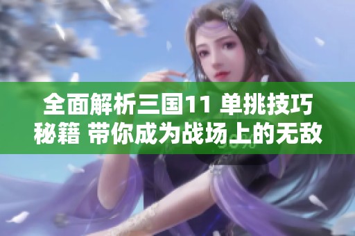 全面解析三国11 单挑技巧秘籍 带你成为战场上的无敌勇士