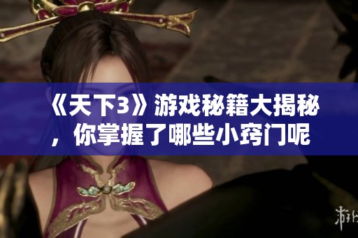 《天下3》游戏秘籍大揭秘，你掌握了哪些小窍门呢