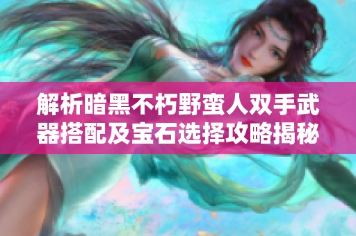 解析暗黑不朽野蛮人双手武器搭配及宝石选择攻略揭秘